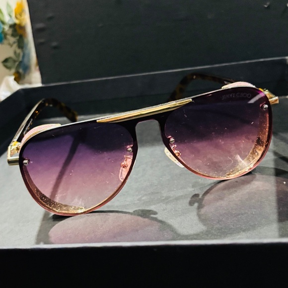 Jimmy Choo Accessories - Jimmy Choo Gradient Purple Aviator Sunglasses with Gold Accents